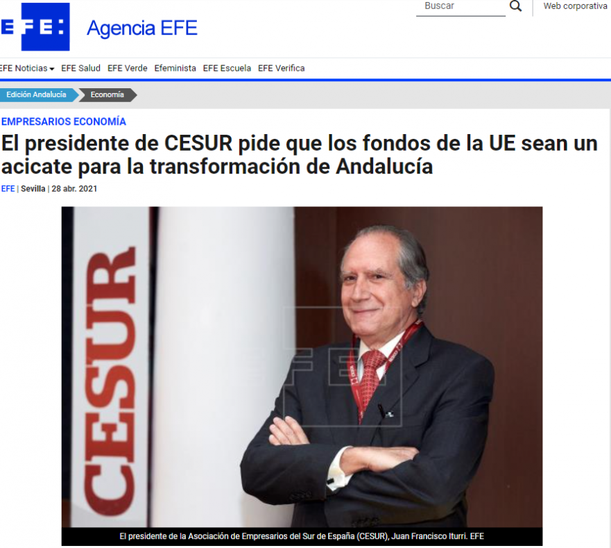 El presidente de CESUR pide que los fondos de la UE sean un acicate para la transformación de Andalucía