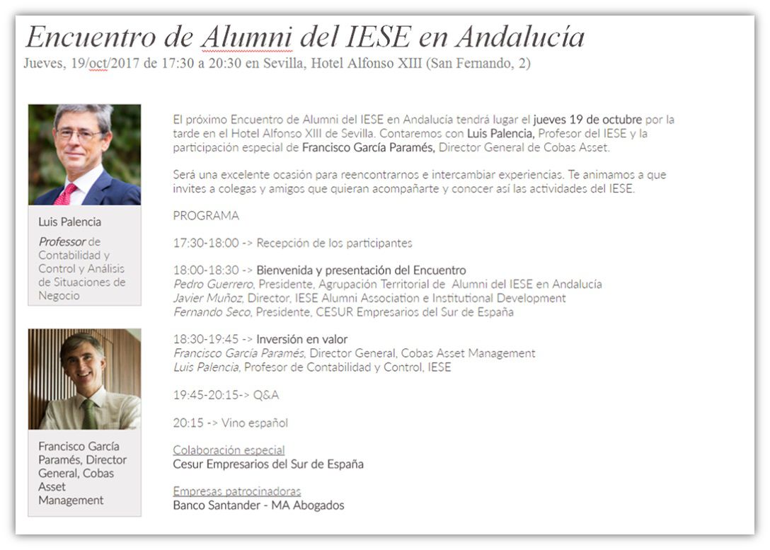 IESE y CESUR organizan el encuentro Alumni IESE Andalucía