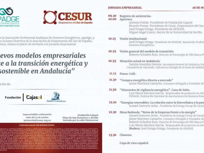 Jornada empresarial: Nuevos modelos empresariales frente a la transición energética y sostenible en Andalucía.