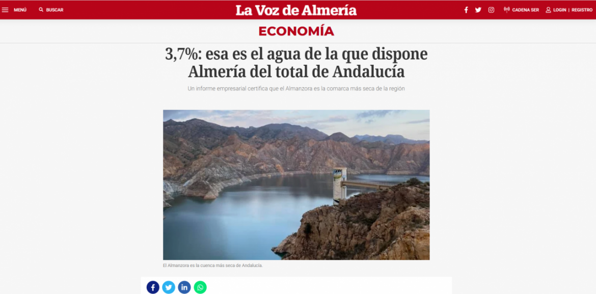 3,7%: esa es el agua de la que dispone Almería del total de Andalucía